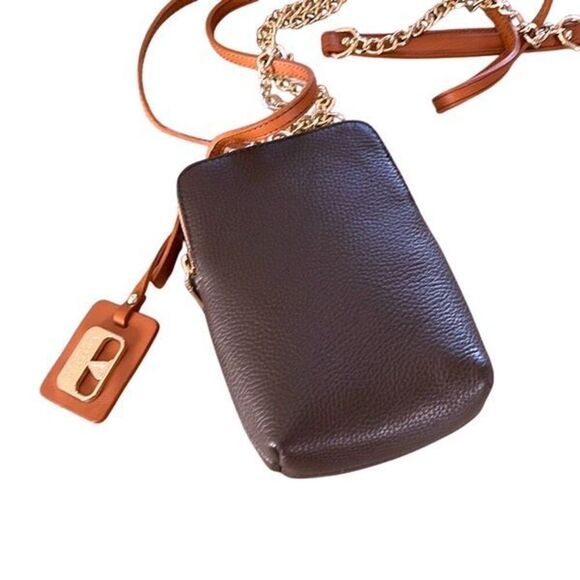 Valentina Womens Pebbled Leather Chain Strap Crossbody Bag Brown NWT - Picture 2 of 9